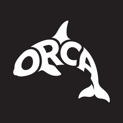 Orca whale typography design showing sleek jumping killer whale shape. © Something