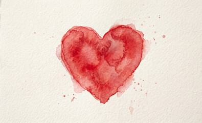 Fototapeta premium Red watercolor heart painted on textured white paper card symbol of love art