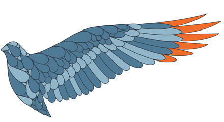 Naklejka premium Blue bird wing with orange accent feathers.