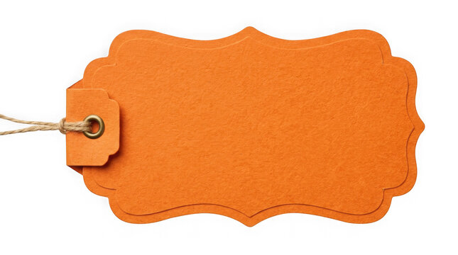 Empty decorative orange tag with string attached isolated on a clean background for labeling purposes