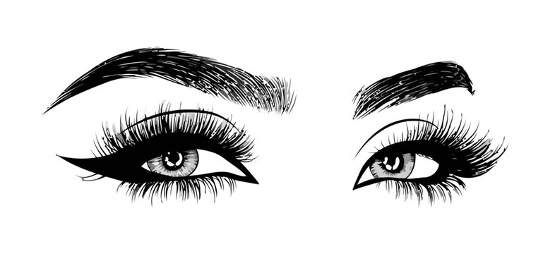 Graphic illustration of expressive female eyes with dramatic makeup