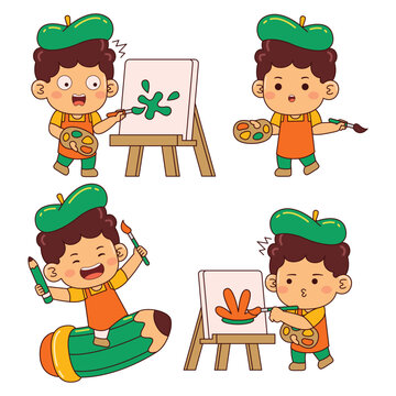 cute artist boy cartoon character illustration