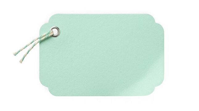 Mint green gift tag with twine and grommet on a clean backdrop isolated on transparent background