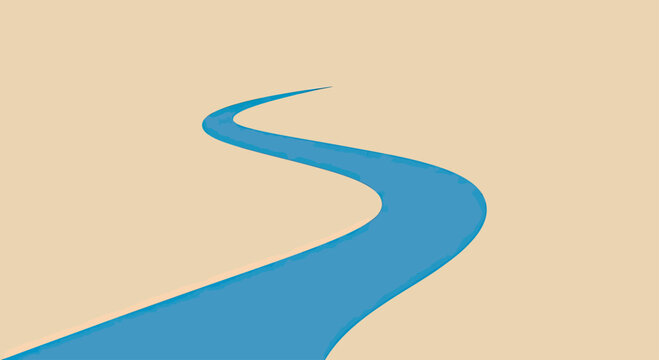 Blue winding road path on minimalist background.