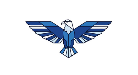 Fototapeta premium Blue geometric eagle logo with expanded wings.