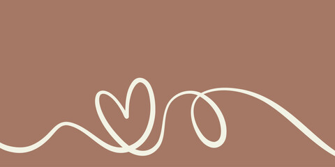 Brown heart swirl vector background, hand drawn elegant line art illustration banner, valentine greeting concept © Kati Moth