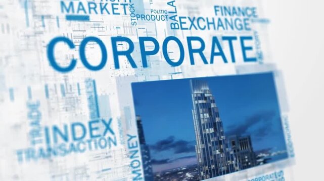 Abstract business and economic word cloud concept with corporate media placeholders