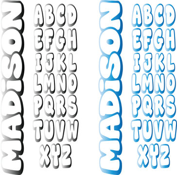 Colorful alphabet letters in bubble font style with gradient effects