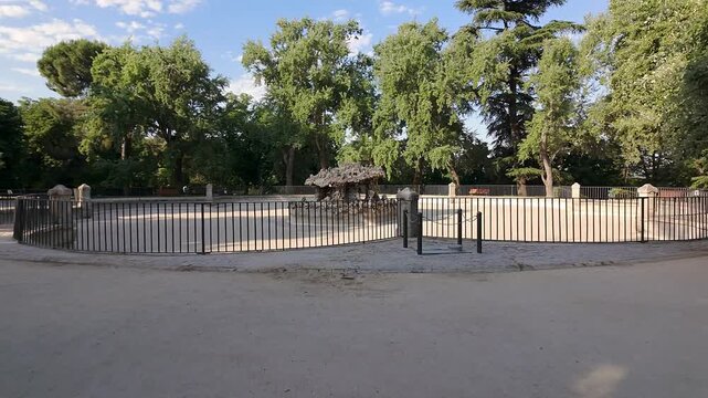 Ancient ornamental fountain in the Retiro Park in Madrid, Spain.