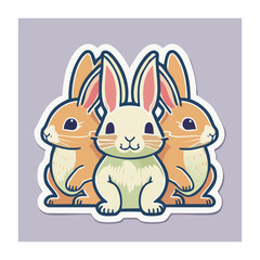 Fototapeta premium Three Cute Cartoon Rabbits in Flat Style