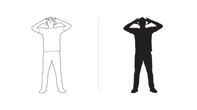 Stress Man Silhouette Line Art Stressed Male Character Vector for Mental Health Anxiety and Overwhelmed Concepts