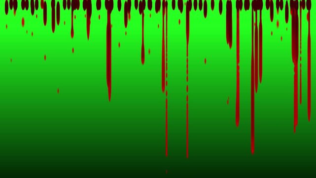 Dark red liquid dripping down over bright green gradient background a crimson or maroon substance drips vertically a lime that