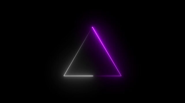 Glowing neon violet and white color triangle frame animation on black background. Glowing Triangle Frame Loading Animation. 