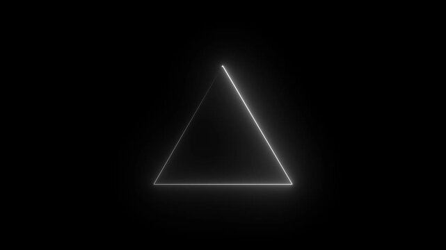 Glowing neon white color triangle frame animation on black background. Glowing Triangle Frame Loading Animation. 