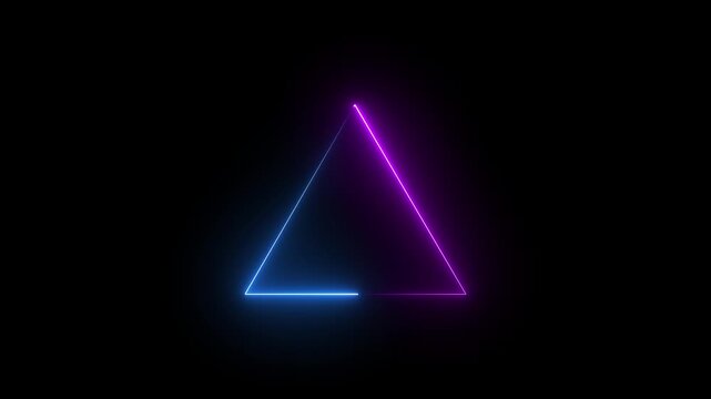 Glowing neon blue and ponk color triangle frame animation on black background. Glowing Triangle Frame Loading Animation. 