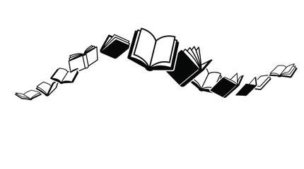 A collection of open and closed books flying in an arc formation. © jonirock