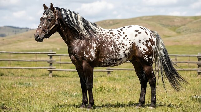 Beautiful appaloosa horse standing in a green pasture