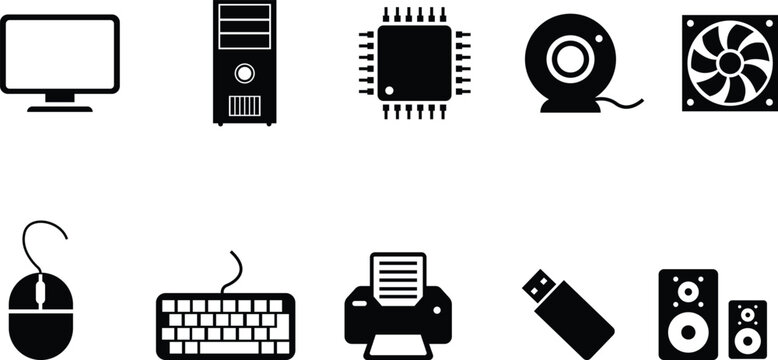 Computer hardware and peripherals icons