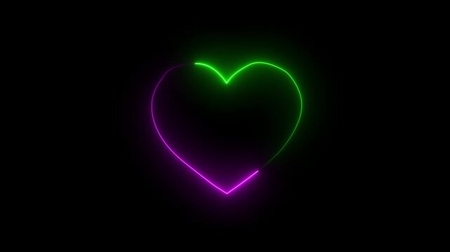 Abstract neon green and pink color love signal icon animation, love heart animation isolated on black background. 