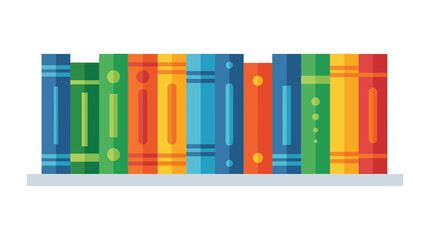A row of colorful hardcover books standing upright on a simple shelf. © jonirock