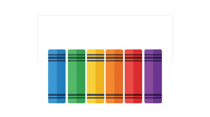 A row of six colorful crayons standing upright in a vibrant spectrum. © jonirock