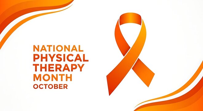 Awareness ribbon for physical therapy month in October with modern design elements