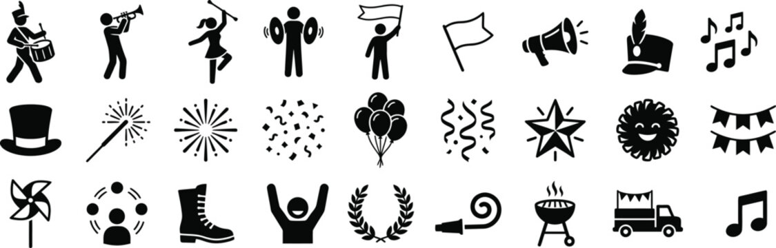 Jul 4 independence day usa black silhouette icons for patriotic celebrations