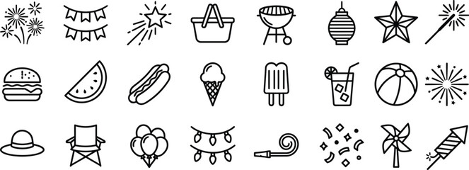 Independence day usa july 4th icon set fireworks bbq patriotic symbols © MehediHasan