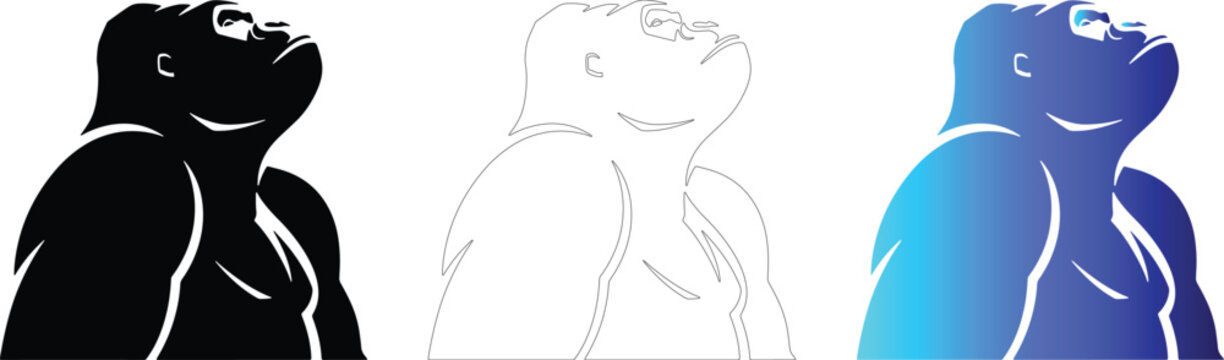 Gorilla Head Silhouette Set Strength Wildlife Animal Graphic Icon Vector Art