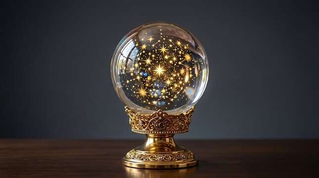 Decorative snow globe with winter forest scene on ornate gold stand