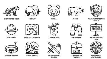 Wildlife Conservation Icons, Endangered Species Symbols, Animal Protection Vector Graphics, Eco-Friendly Signs and Logos © Rosie