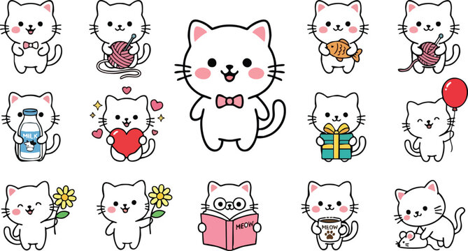 Cute Cat Face and Expression Vector Collection