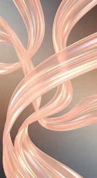 Glossy Peach Abstract Ribbons Twisting on Soft Gradient Background