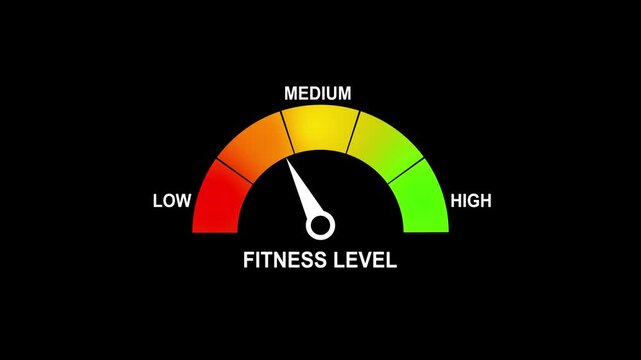 Fitness Level Gauge Meter with Low Medium High Scale Indicator Animation