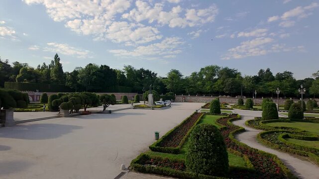 Parterre Park with unique and special trees in the Retiro Park in Madrid, Spain.
