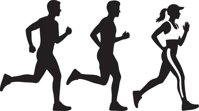 Three runners exercising in silhouette style