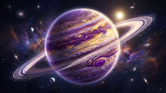 Saturn with rings and moon in space background