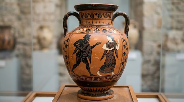Ancient Greek vase with black figure warriors scene