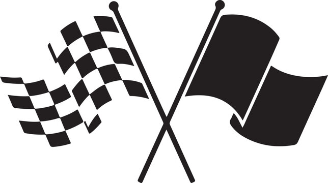 Black checkered and black flag crossed racing symbols