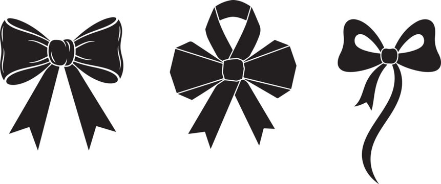 Bow icon set. Ribbon bow icon set. Gift, present design elements. Bow on gift ribbon string vector icon.Minimalist bow ribbon icon set, hand drawn doodle gift knot collection.