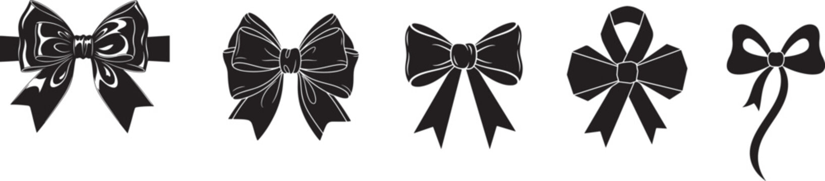  Ribbon bow icon set. Gift, present design elements. Bow on gift ribbon string vector icon.Minimalist bow ribbon icon set, hand drawn doodle gift knot collection.