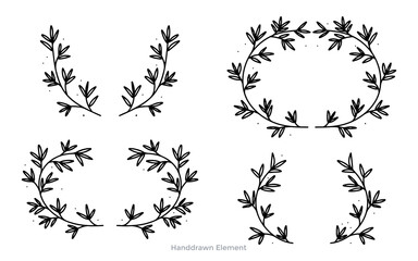 Obraz premium Set of hand-drawn botanical wreaths and laurel frames with delicate leaves, perfect for rustic designs and natural decorations.