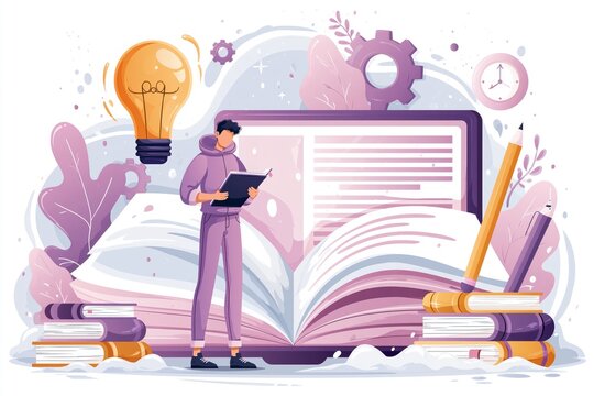 Editable online document, file. Creative writing, storytelling, copywriting, online education. 3d illustration. Education, Expertise text research content online, computer pc, digital document file.