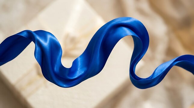 Blue twisted fabric ribbon on neutral background