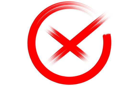Bold red brush stroke cross within a circle symbol against transparent PNG background 