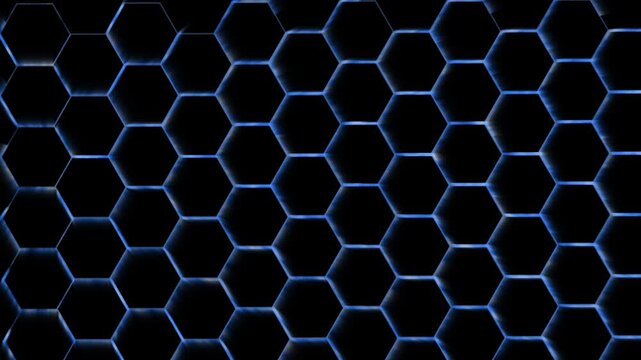 Dark honeycomb pattern of hexagonal cells with glowing background animation
