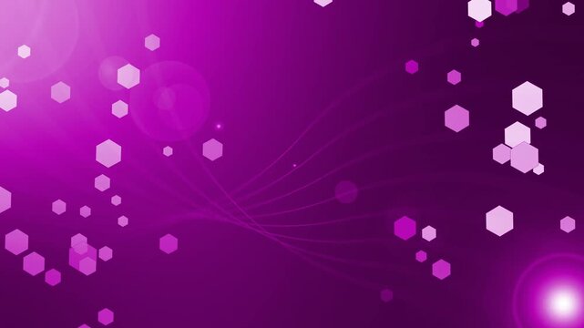 Abstract colorful background with hexagonal bokeh and flowing light streaks animation, lens flares and scattered hexagon shapes