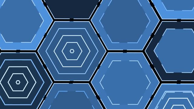 Seamless hexagonal tiles pattern glowing lines animation, modern tech-style geometric background