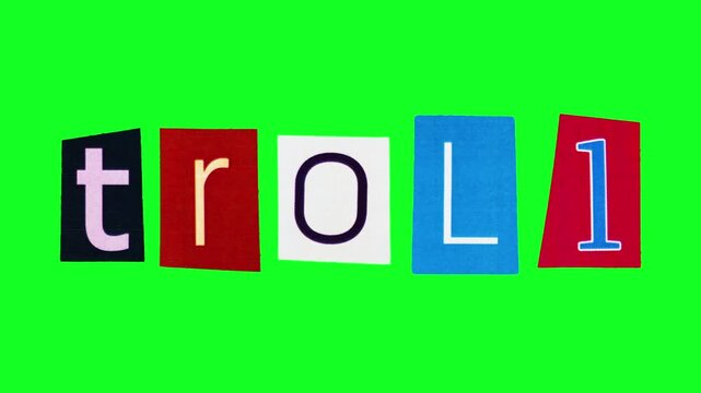 Colorful Ransom Letters Spell Troll On Neon Green Background, Stark Warning Graphic About Harassment And Toxic Comments, Moderation And Safety Concept For Platform Teams, Collage Typography