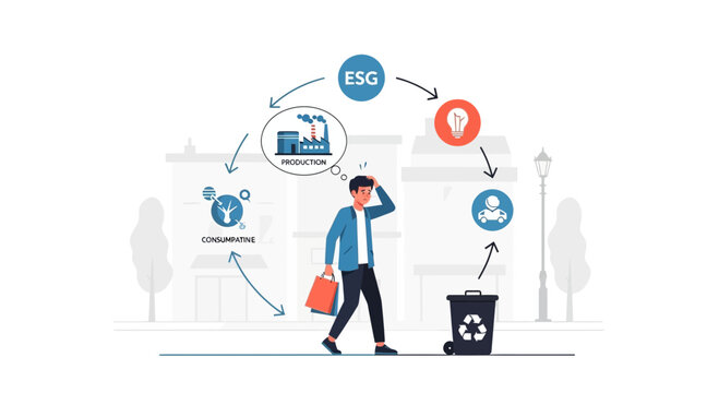 ESG concept, business, person struggling with sustainability challenges